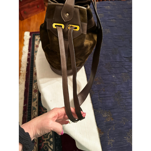 Celine Green-Brown Suede & Brown Leather Triomphe Bucket Shoulder Bag - Picture 16 of 16